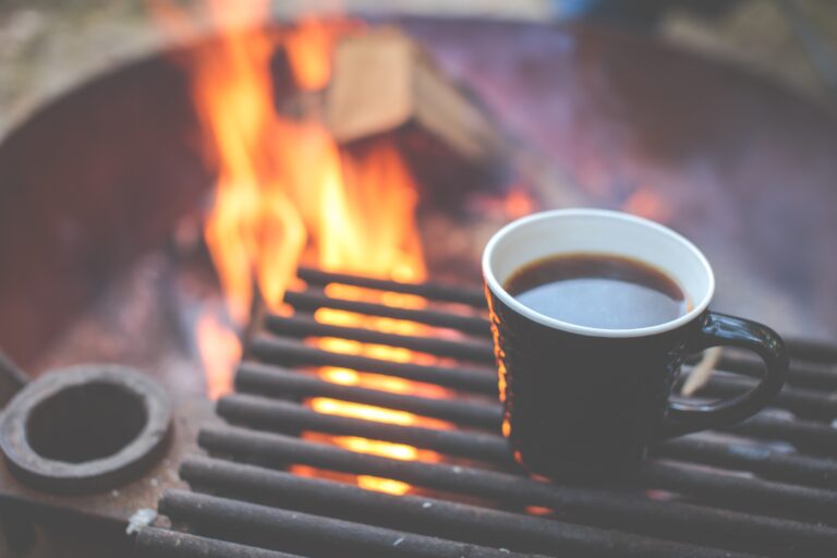 hot coffee on the campfire